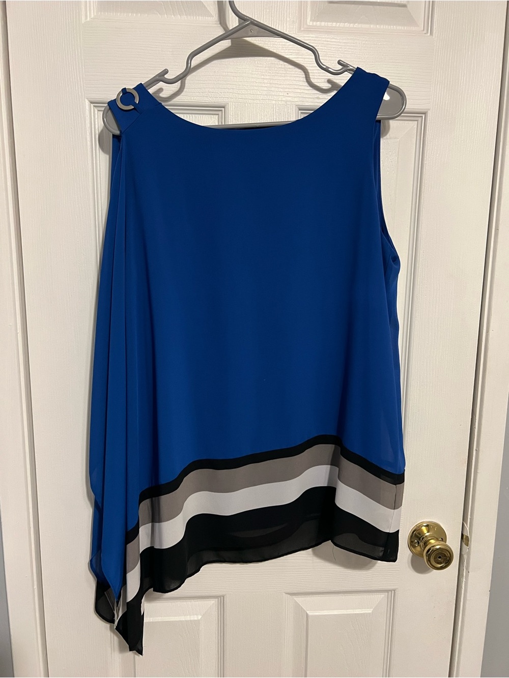 Chico's Royal Blue Asymmetrical Tank with Striped Hem